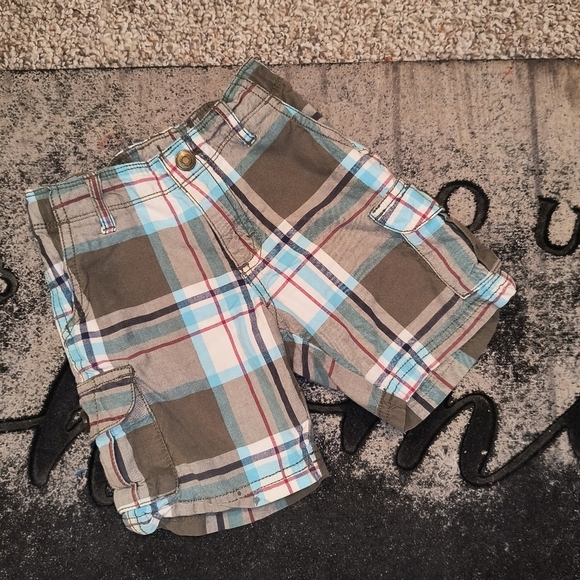 Carter's Boys Toddler Plaid Cargo Shorts Gray Blue Size 3T - Picture 1 of 4